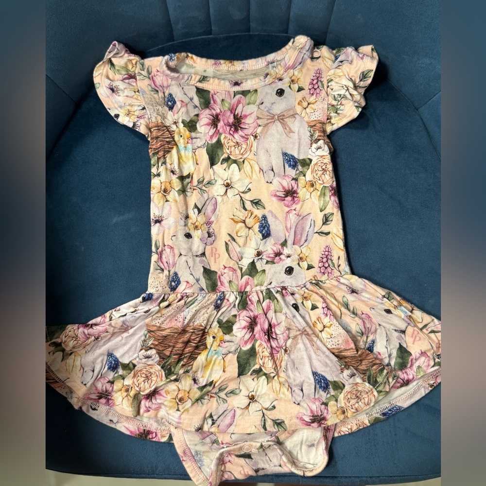 Posh Peanut Floral Bunny Print Kids Dress 12-18 Mo Gently Used